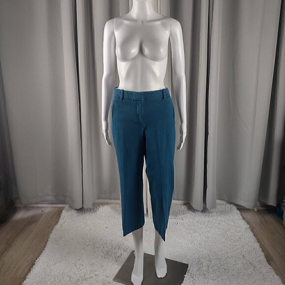 J. Crew Women's Teddie Cotton Blend Blue Cropped Pants Size 10 - Picture 1 of 10